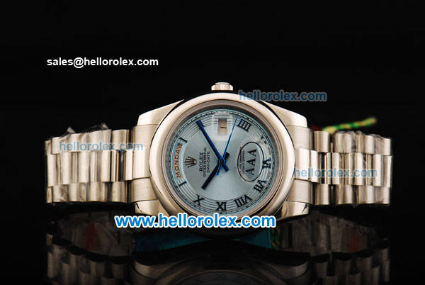 Rolex Day Date II Oyster Perpetual Swiss ETA 2836 Automatic Movement Full Steel with Blue Dial and Roman Numerals - Click Image to Close